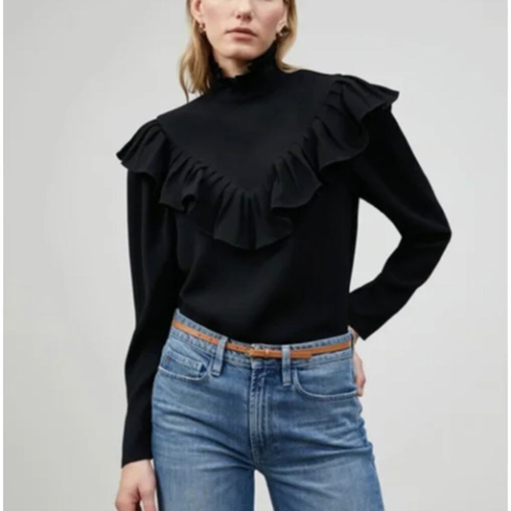 Lafayette 148 Blouse Ruffle High Neck Button Back Women Size XXL NEW